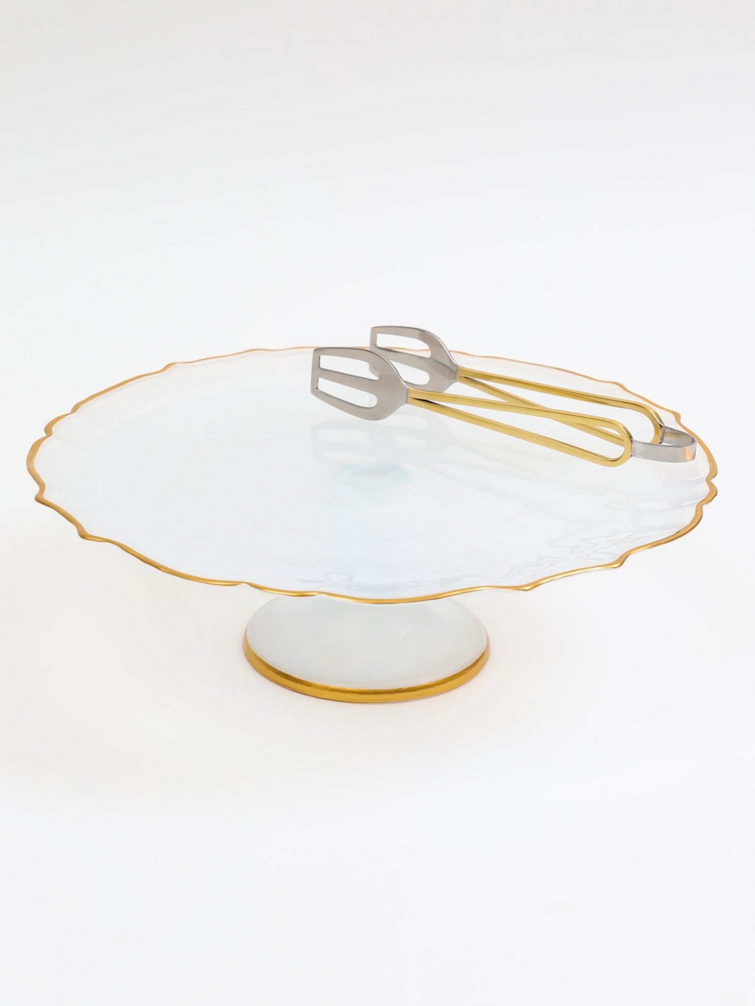 White Alabaster Cake Stand With Gold Trim