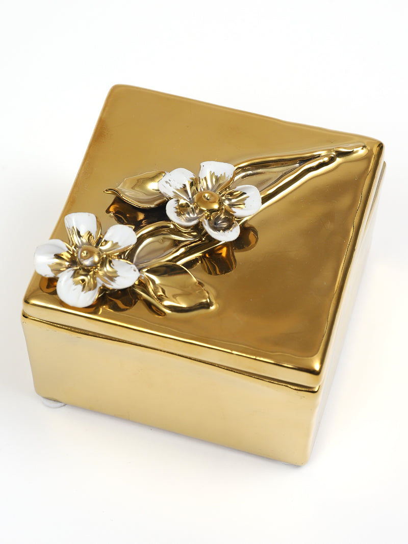 Gold Square Box with White & Gold Floral Design (3 Styles)
