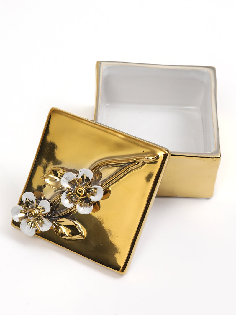Gold Square Box with White & Gold Floral Design (3 Styles)