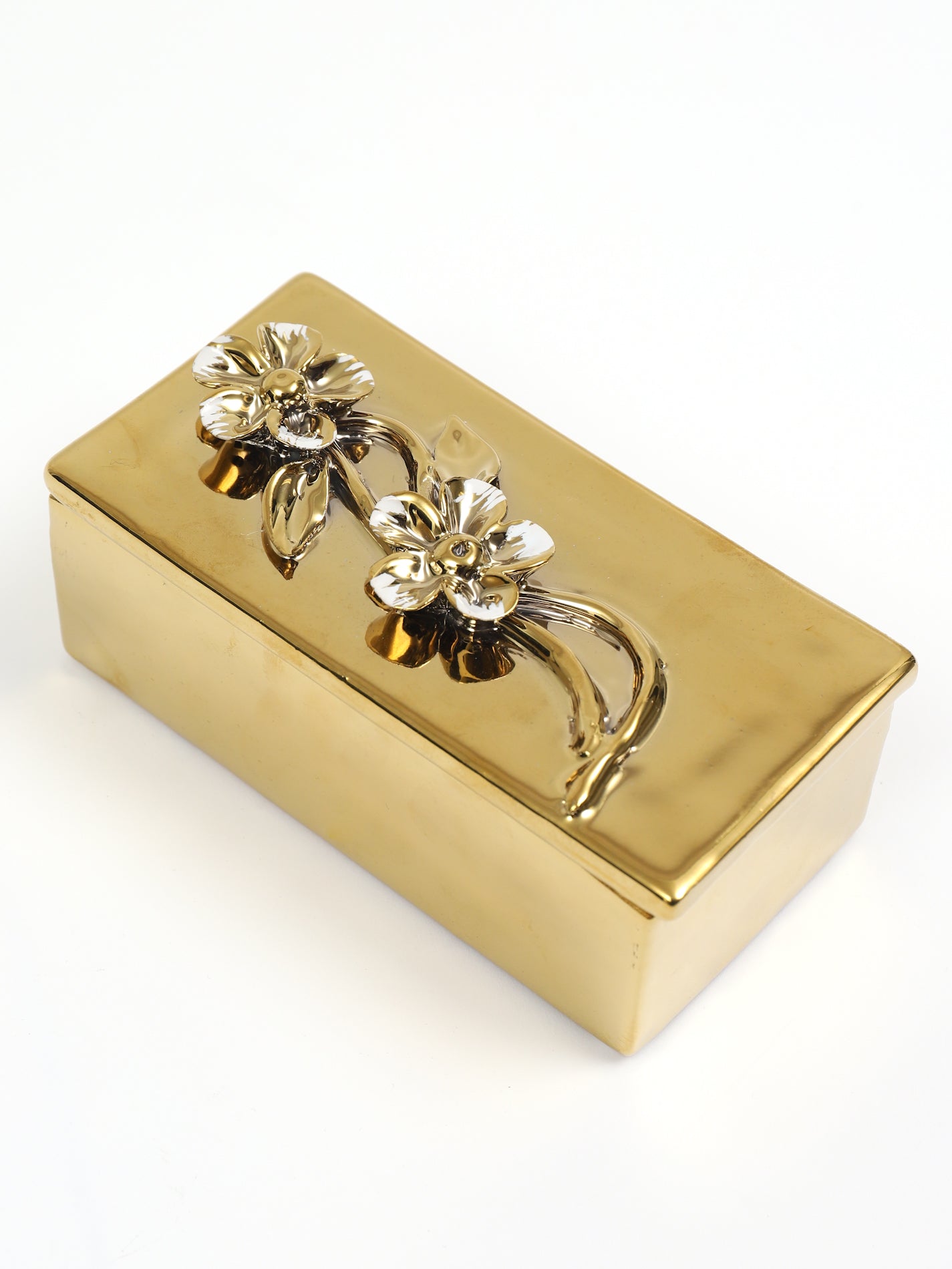 Gold Rectangular Box with White & Gold Floral Designs (3 Styles)