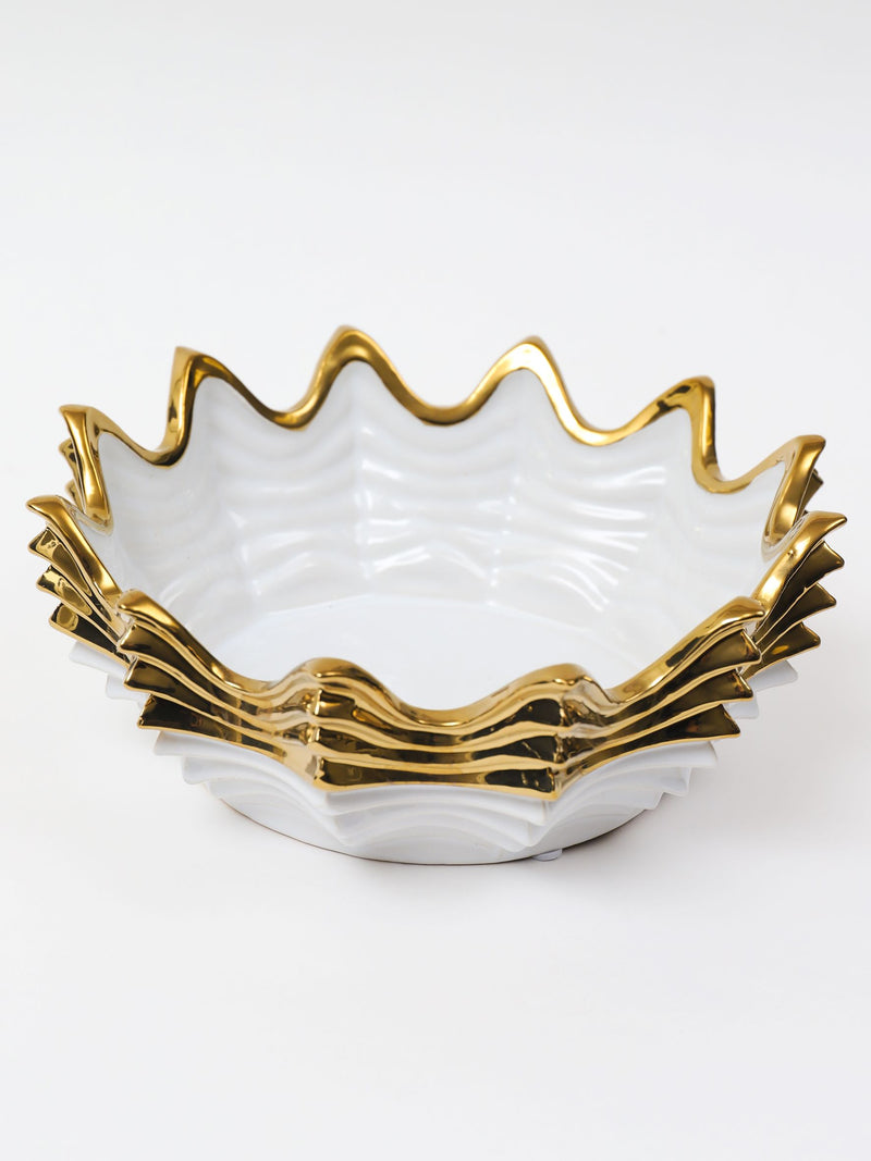 White and Gold Scalloped Bowl