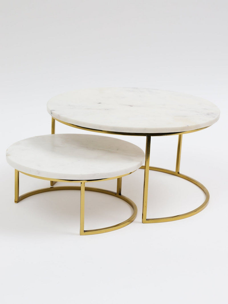 Set of 2 Nesting Marble Cake Stands with Gold Metal Base