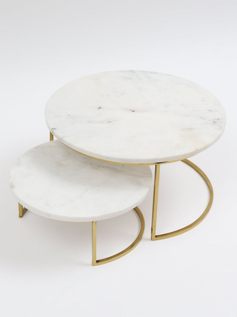 Set of 2 Nesting Marble Cake Stands with Gold Metal Base