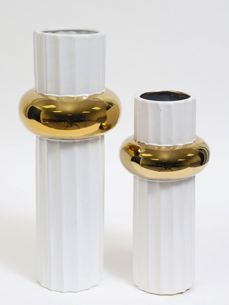 White Linear Vase with Gold Circle Detail (2 Sizes)
