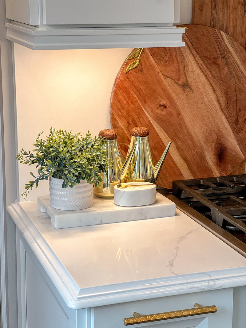 Rectangular White Marble Board with Grooved Handles