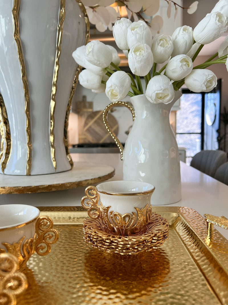 White & Gold Tulip Coffee Set For 6
