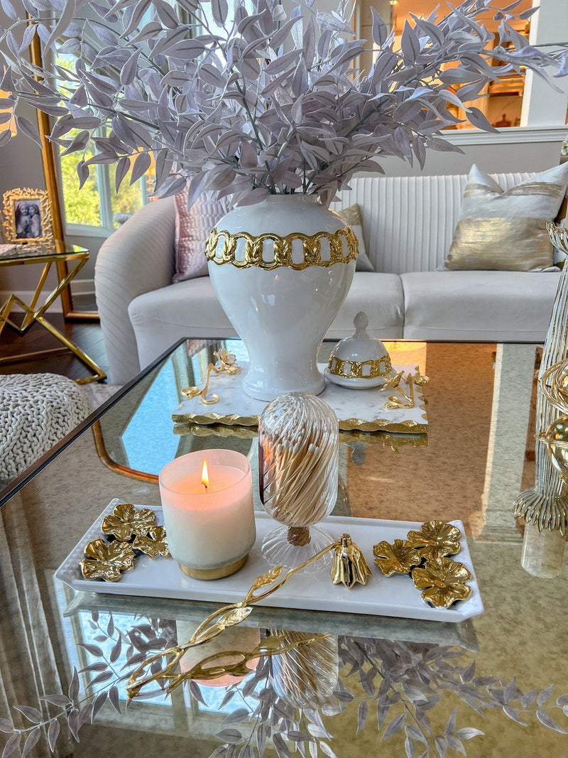White Ceramic Tray with Stunning Gold Flower Design