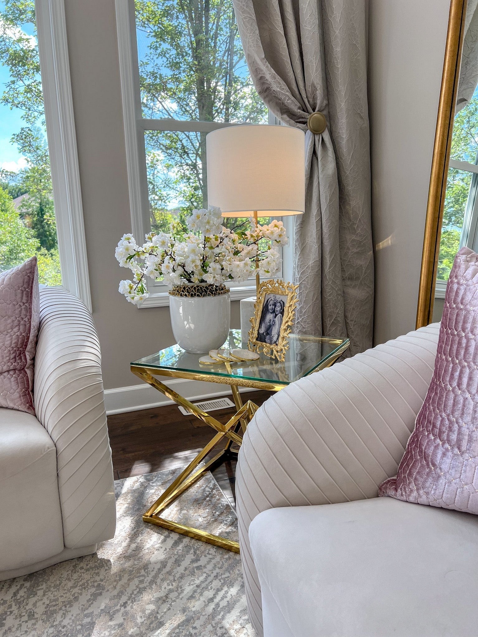 White Ceramic Vase with Gold & White Ruffled Details