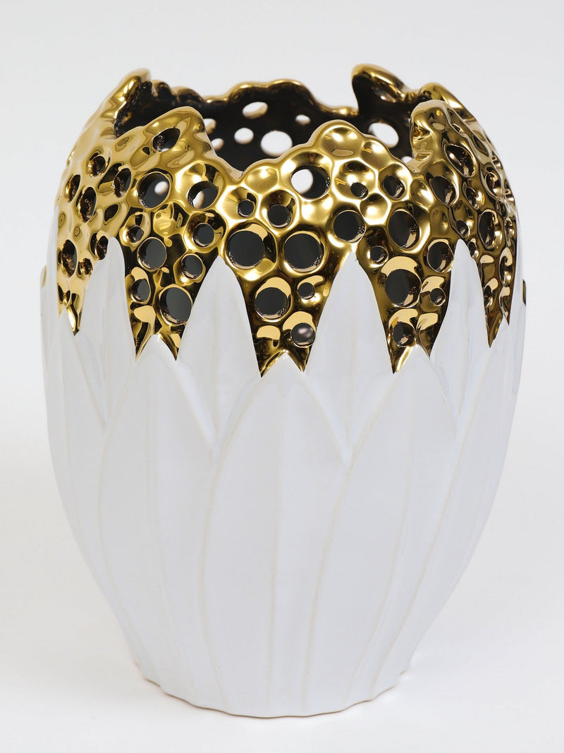 White and Gold Porcelain Vase with Circle Cutout Design (2 Styles)