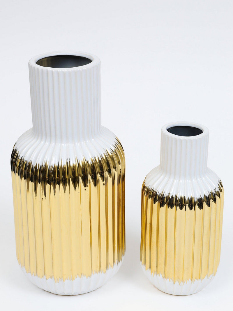 White and Gold Porcelain Striped Vase (2 Sizes)
