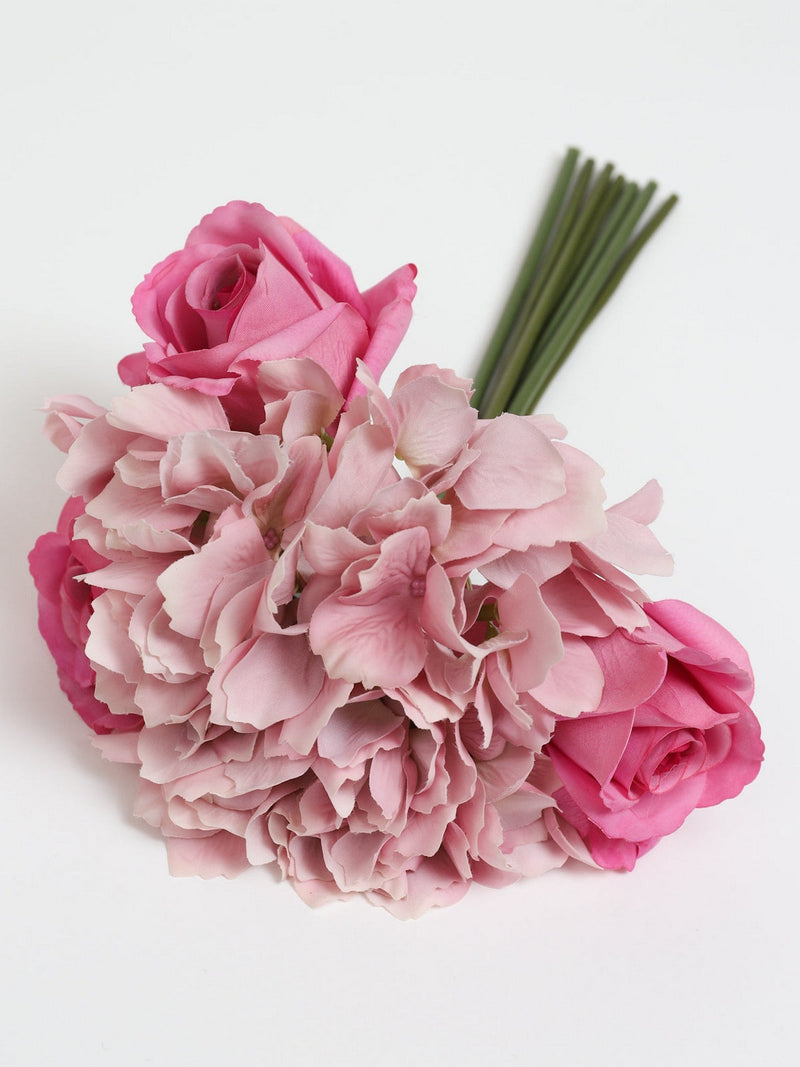 13" Real Touch Pink Rose & Hydrangea Bundle