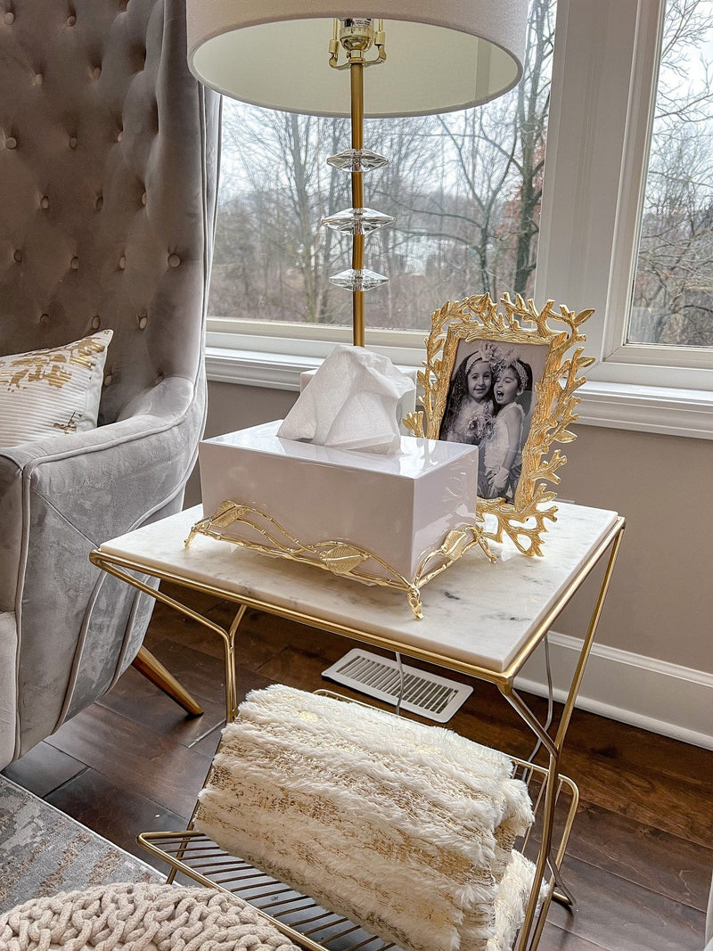 White Tissue Box Holder with Gold Leaf Design Base-Inspire Me! Home Decor