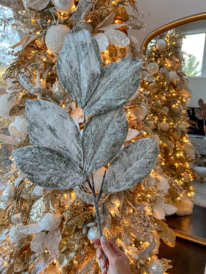 32" Iced Magnolia Leaf Stem