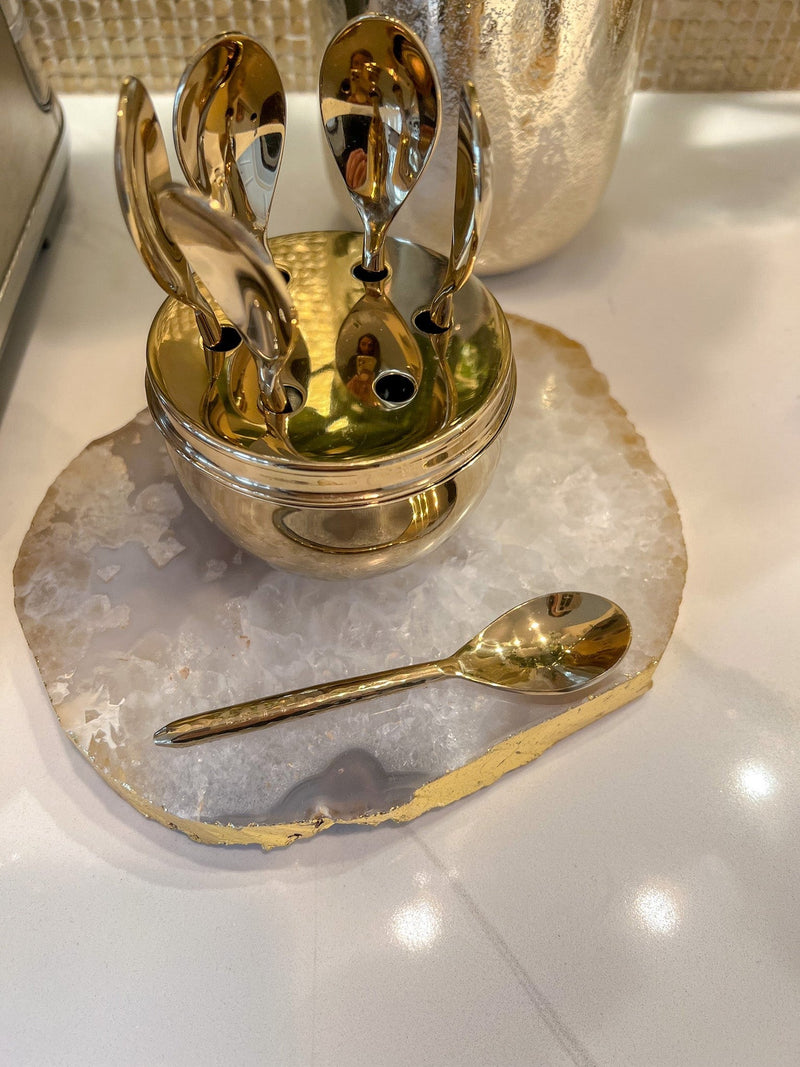 Gold Oval Holder with Hammered Utensils (2 Styles)