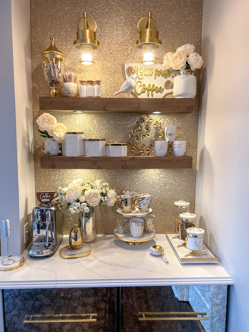 Round Marble Two Tiered Stand with Gold Detail