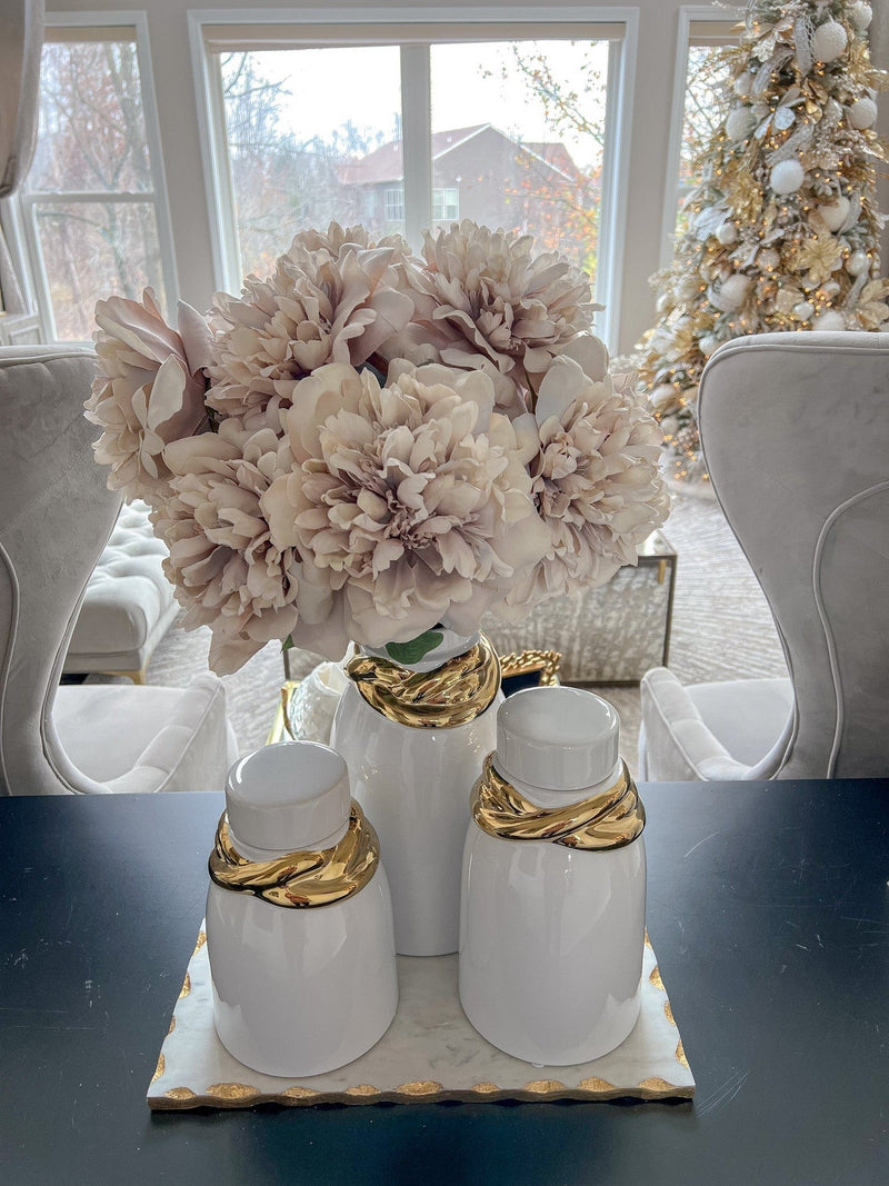 White Ceramic Lidded Jar with Elegant Gold Details (3 Sizes)