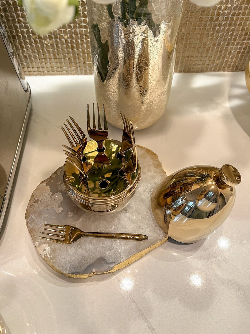 Gold Oval Holder with Hammered Utensils (2 Styles)