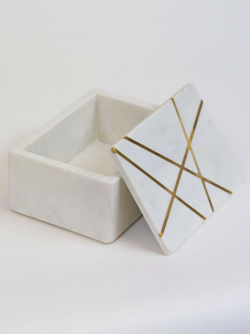 Marble Box with Gold Geometric Design-Inspire Me! Home Decor