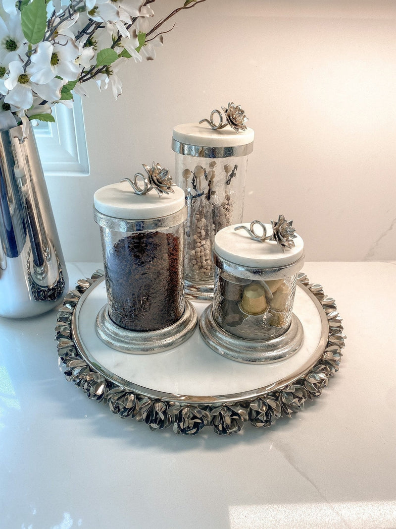 Gold or Silver Canisters with Floral Lotus Lid (2 Colors)-Inspire Me! Home Decor