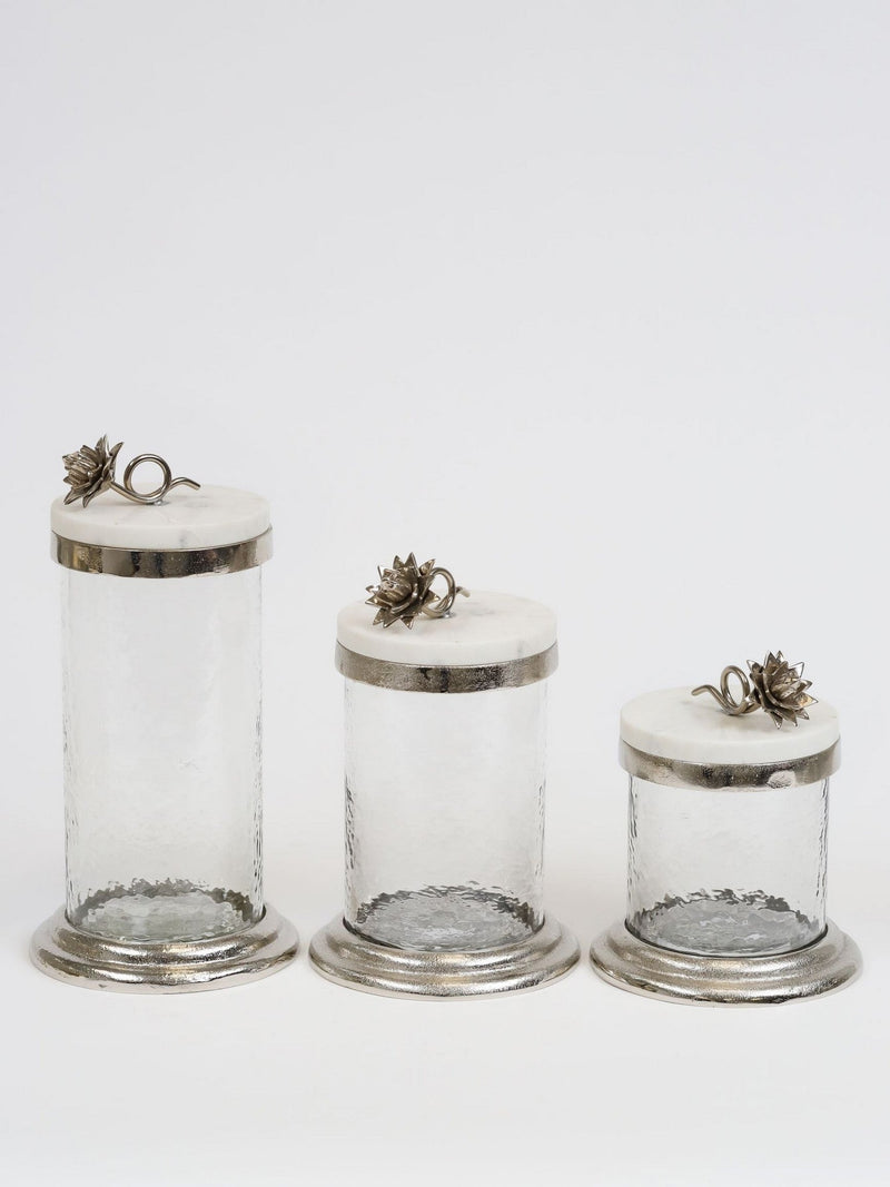 Gold or Silver Canisters with Floral Lotus Lid (2 Colors)-Inspire Me! Home Decor