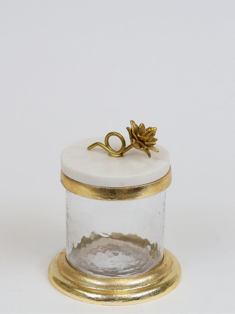 Gold Canisters with Floral Lotus Lid (3 Sizes)-Inspire Me! Home Decor