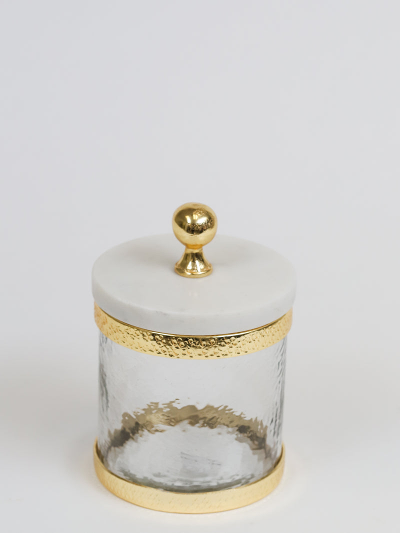 Gold Textured Rim Canisters w/ Marble Lid (3 sizes)-Inspire Me! Home Decor