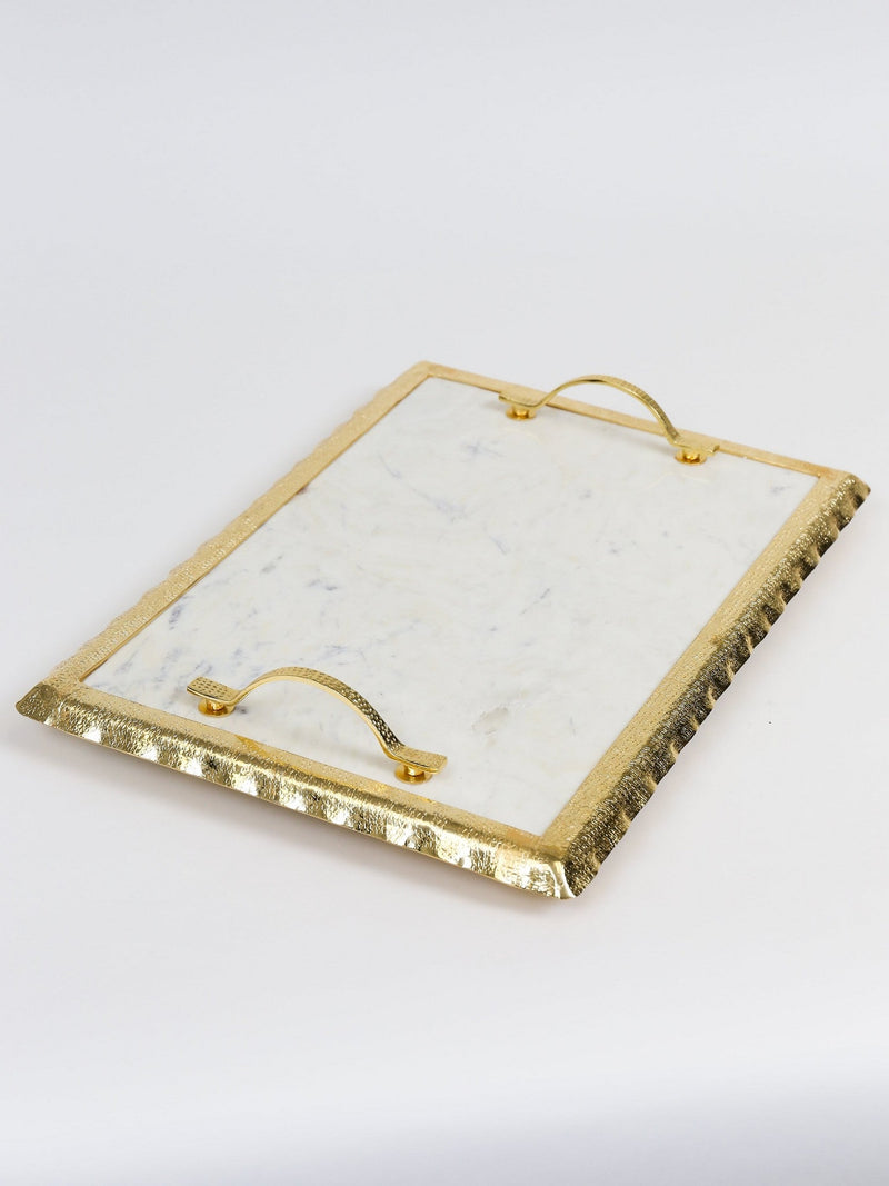 Marble Tray with Gold Handles and Border-Inspire Me! Home Decor