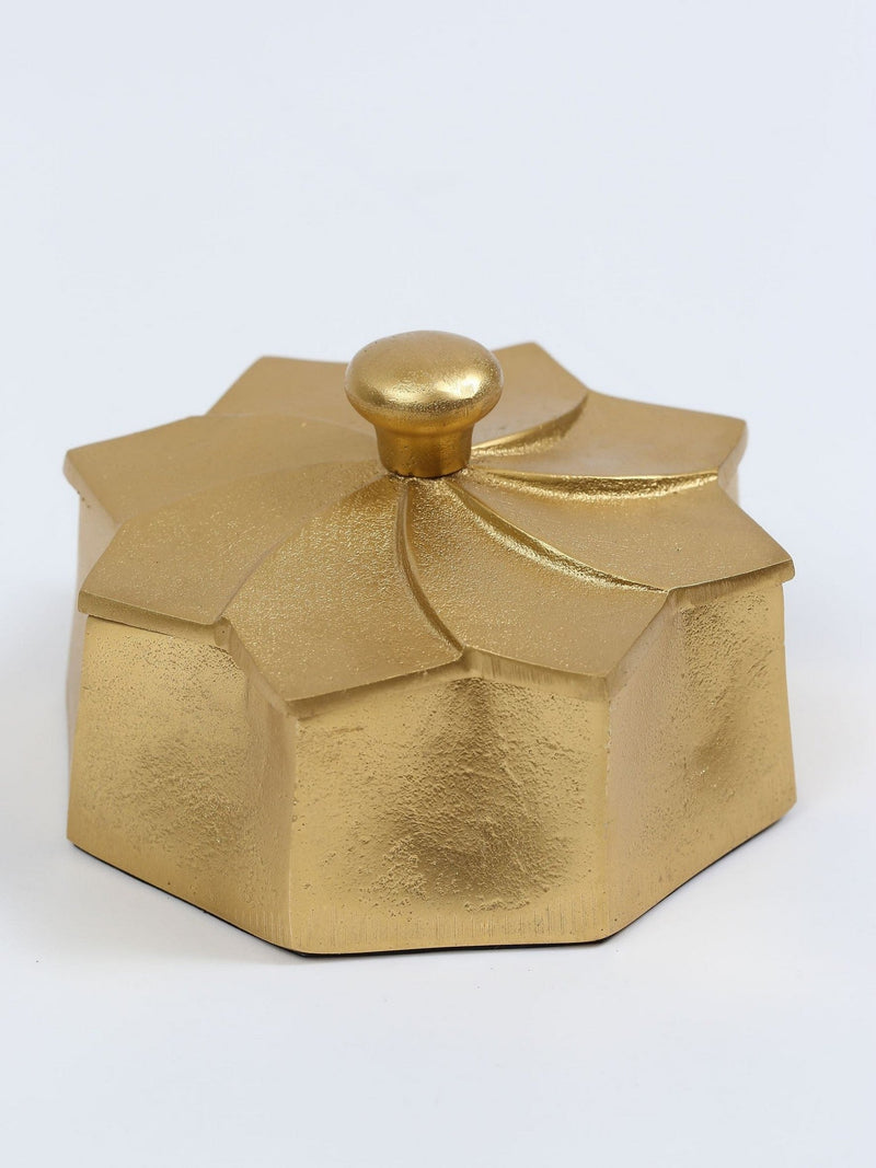 Golden Flower Decorative Box with Lid-Inspire Me! Home Decor