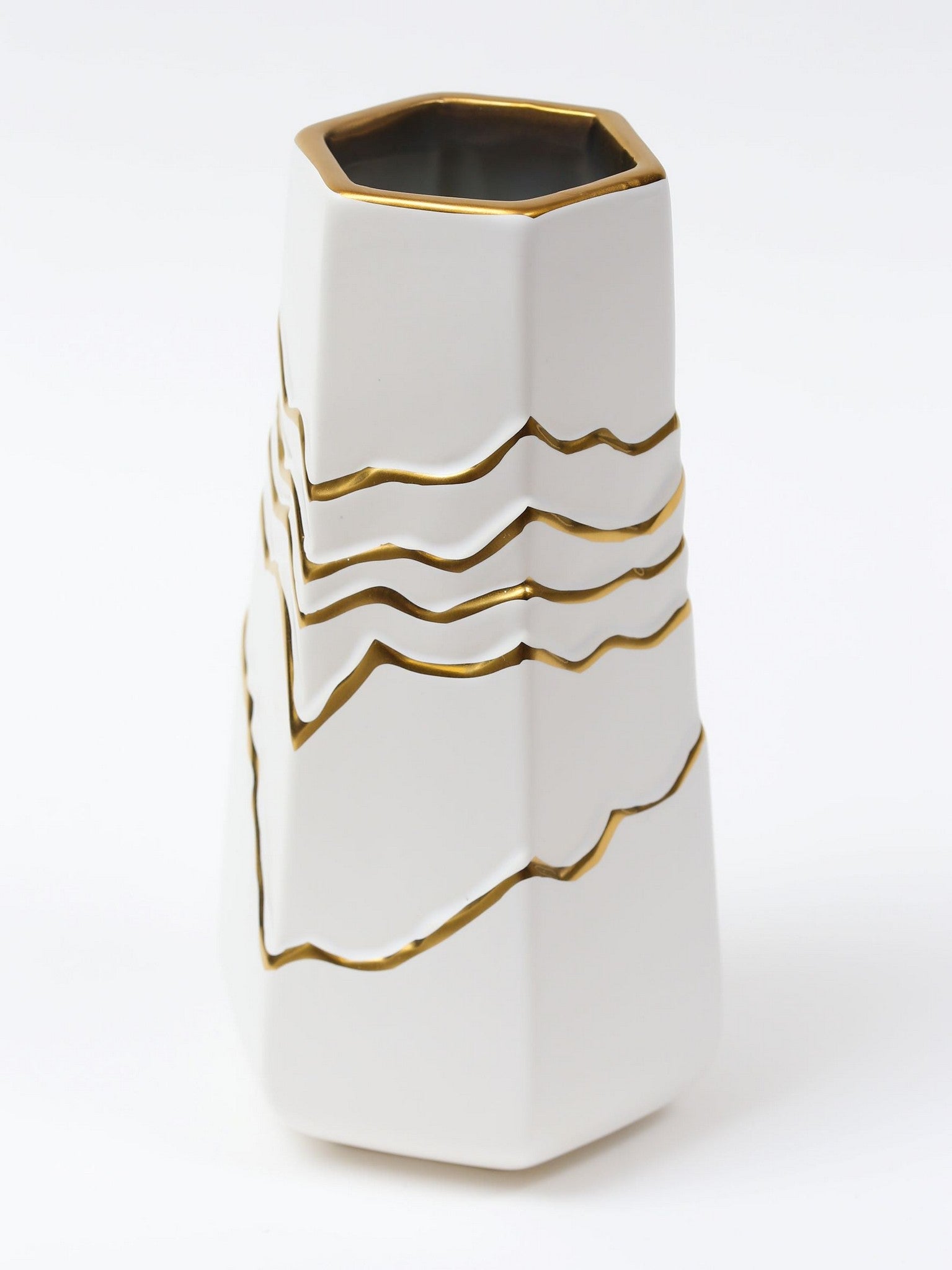 White and Gold Striped Vase-Inspire Me! Home Decor