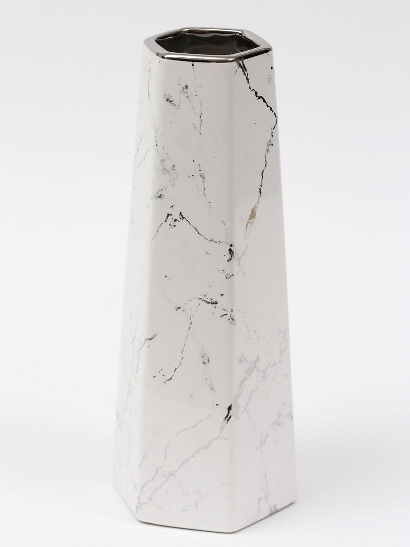 White and Silver Marble Design Vase " From Pops Of Color Home Collection"