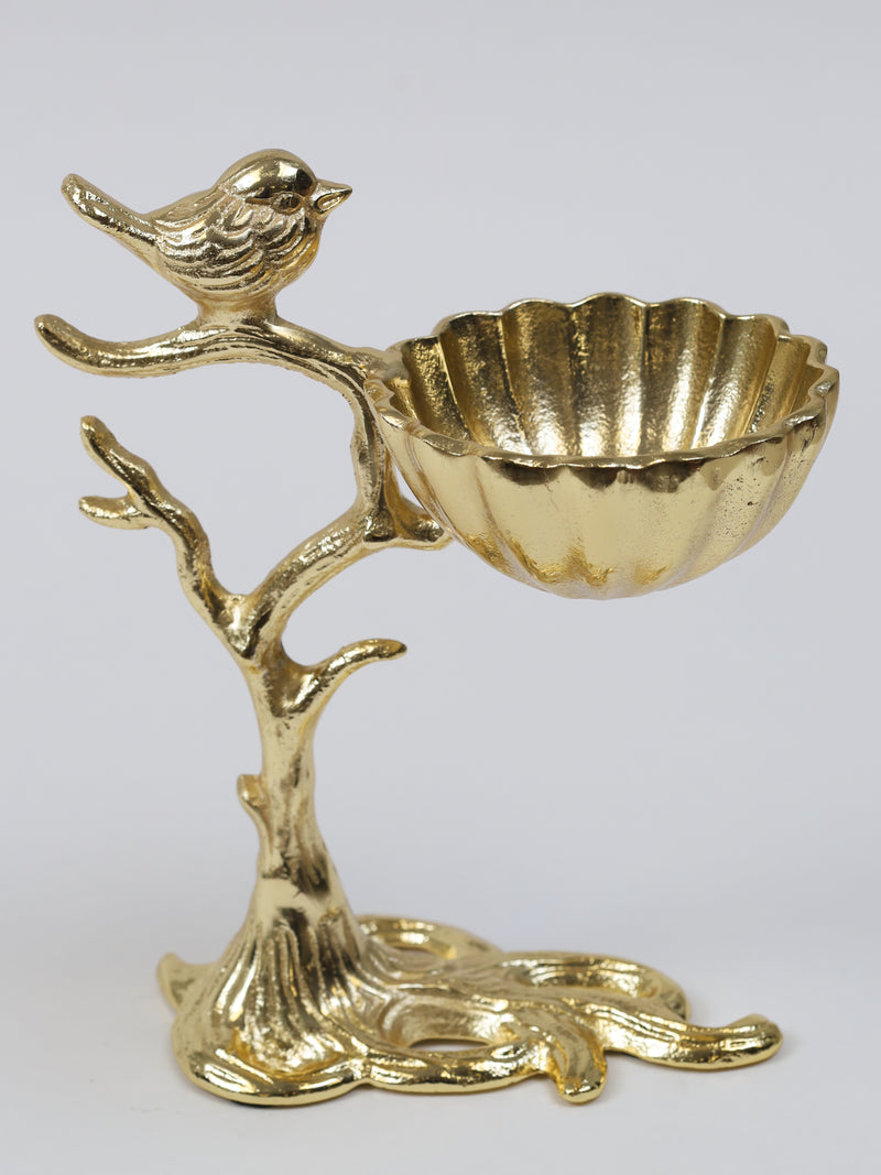 Snack Bowl on Gold Tree Stand with Bird-Inspire Me! Home Decor
