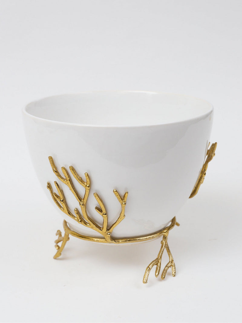 White Ceramic Bowl with Gold Textured Details (2 Sizes) " From Pops Of Color Home Collection"
