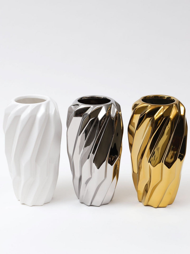 Silver Wavy Design Vase " From Pops Of Color Home Collection"