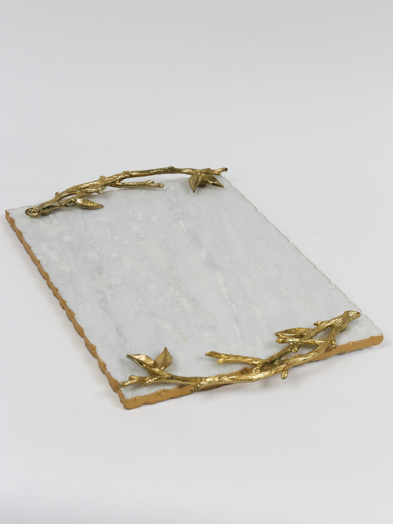 Large Marble Tray with Gold Branch Handles-Inspire Me! Home Decor