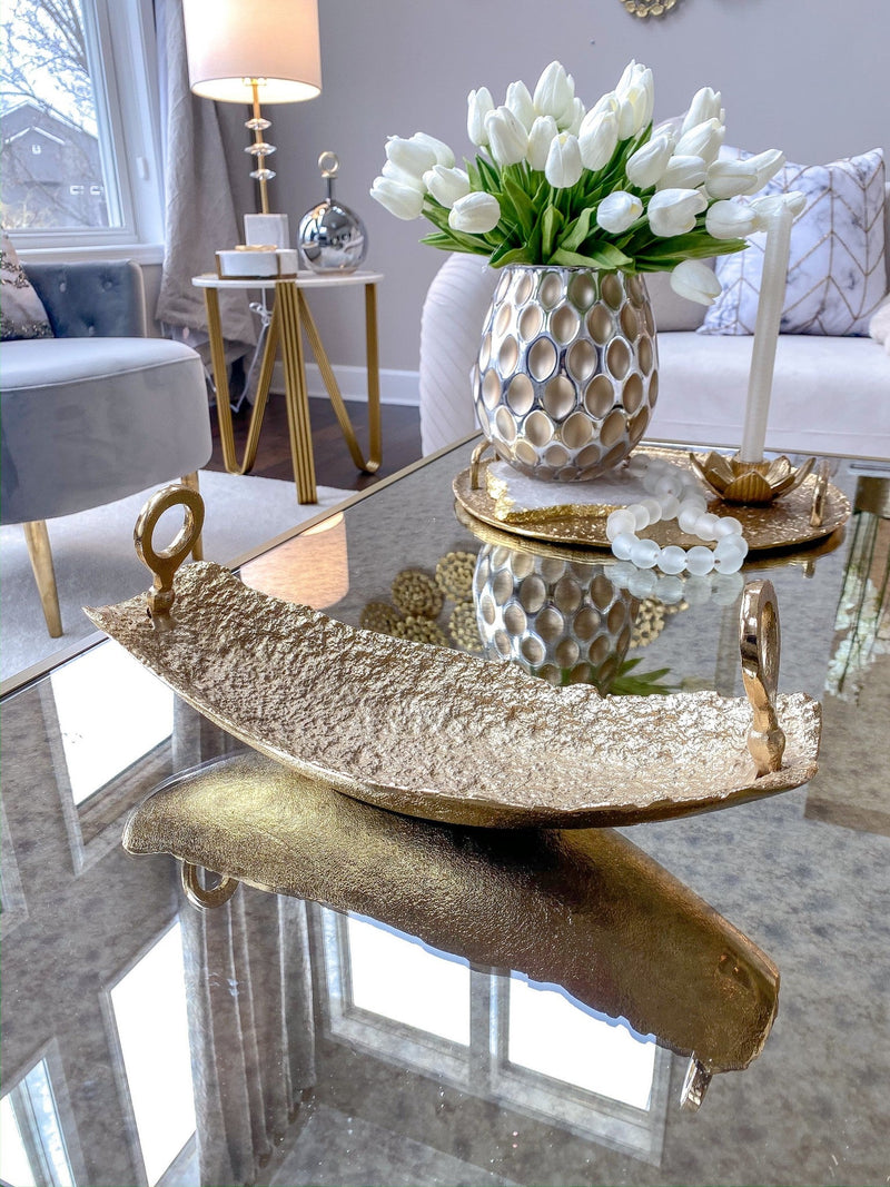 Gold Textured Long Bowl-Inspire Me! Home Decor