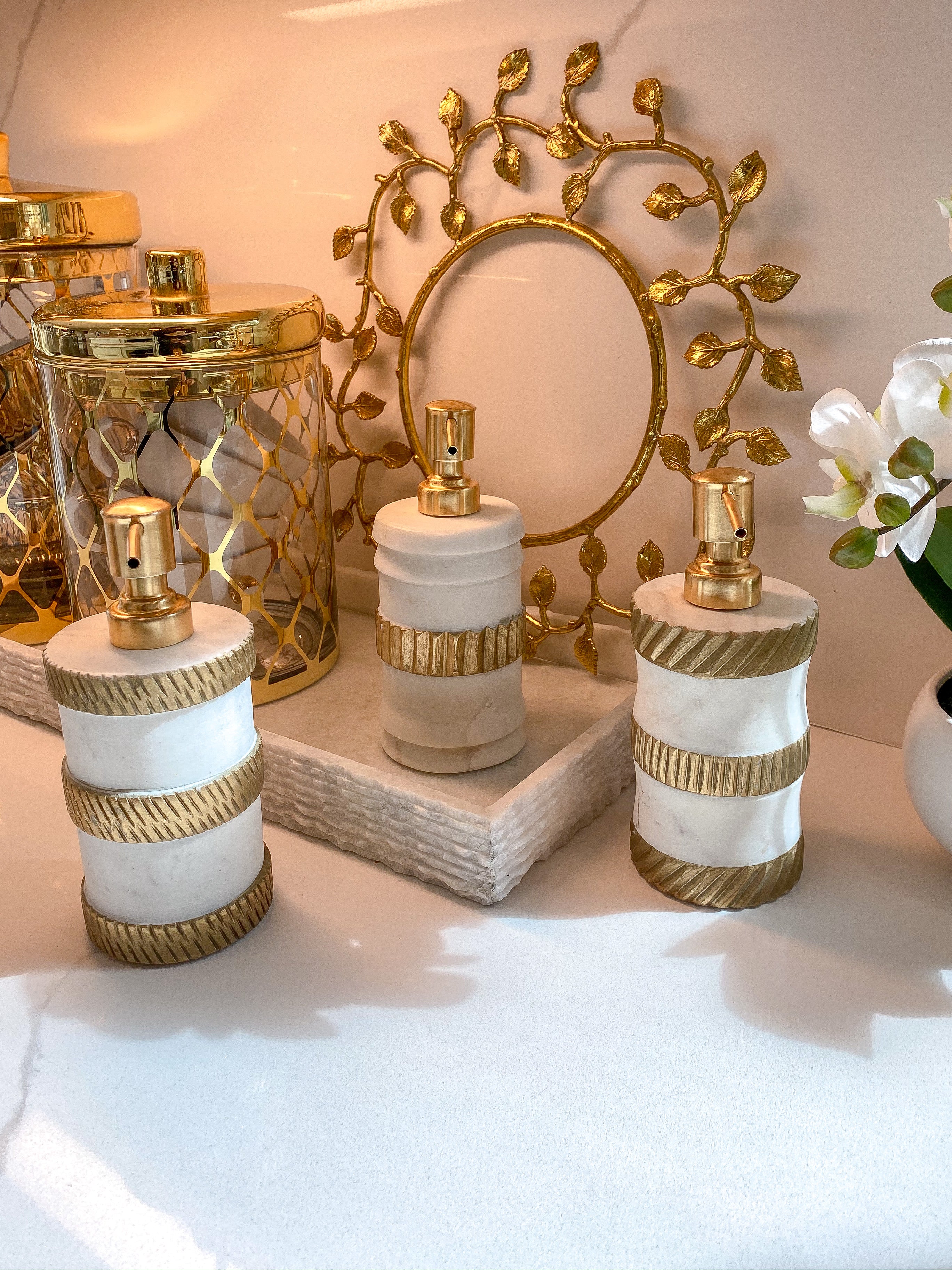 Marble and Gold Triple Striped Soap Dispenser-Inspire Me! Home Decor