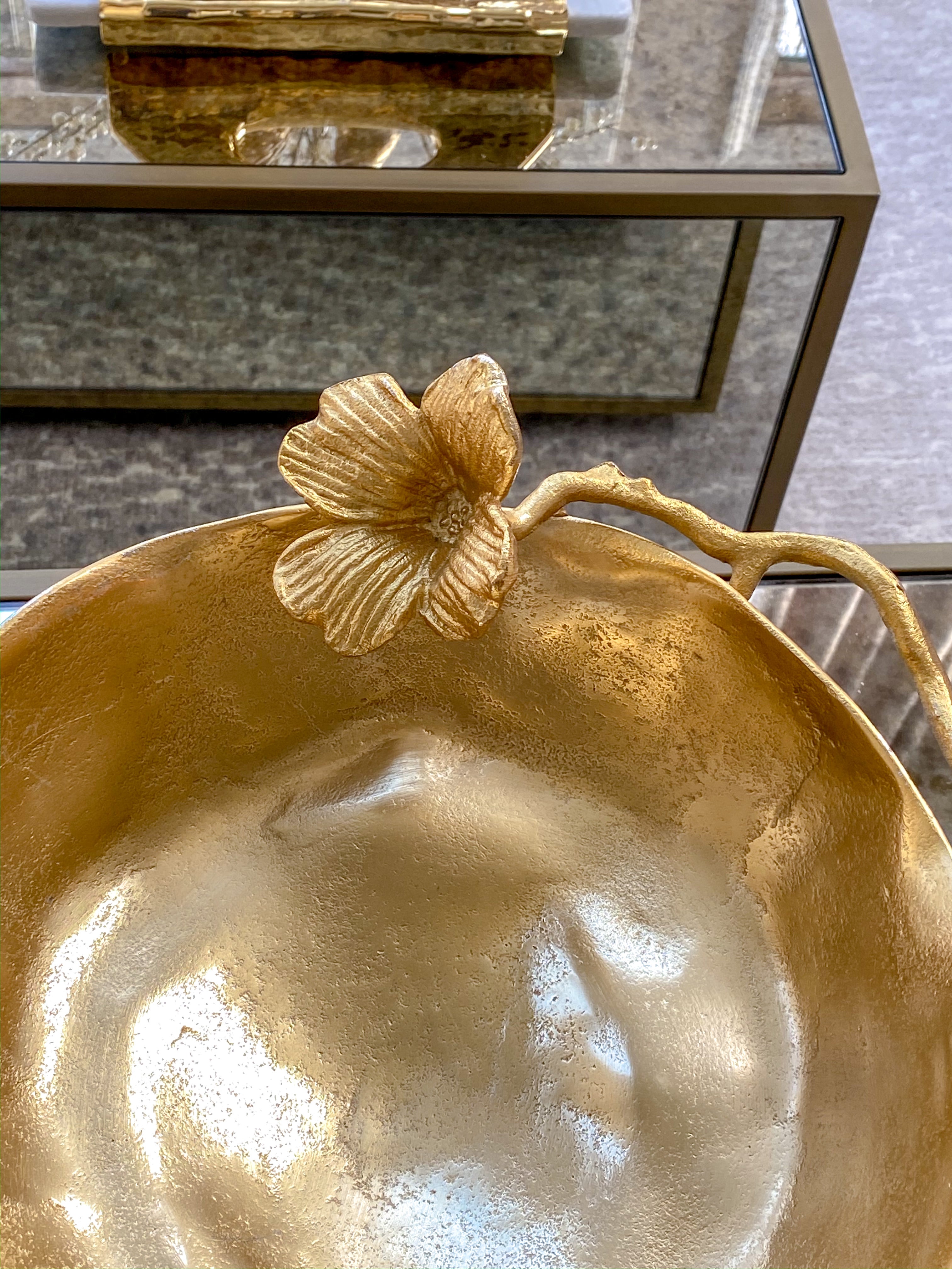 Gold Floral Bowl on Pedestal-Inspire Me! Home Decor