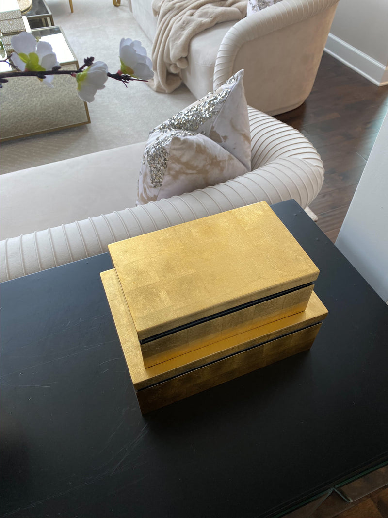 Gold Leaf Lacquer Storage Box (2 sizes)-Inspire Me! Home Decor