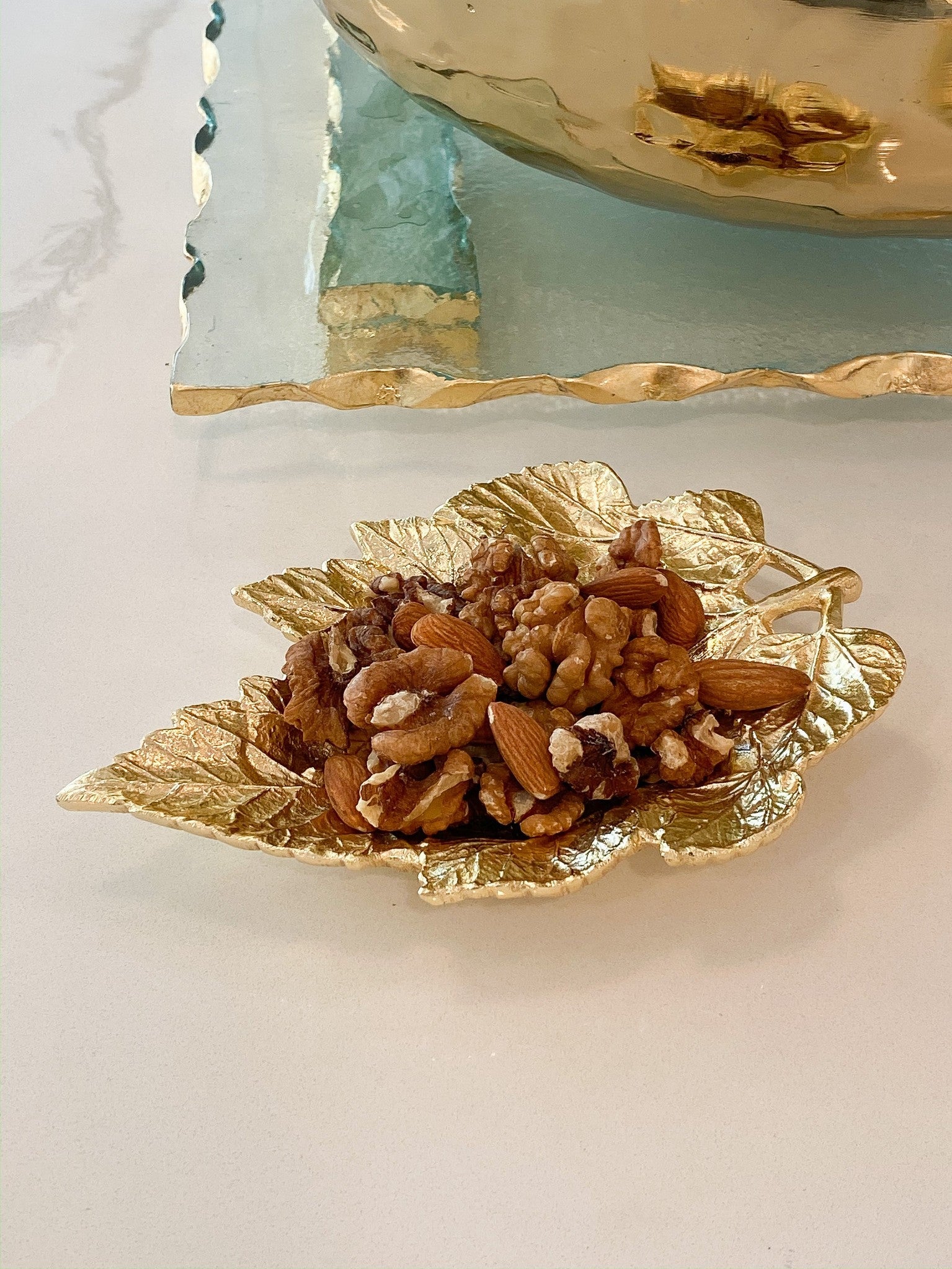 Set of 2 Gold Metal Maple Leaf Dishes-Inspire Me! Home Decor