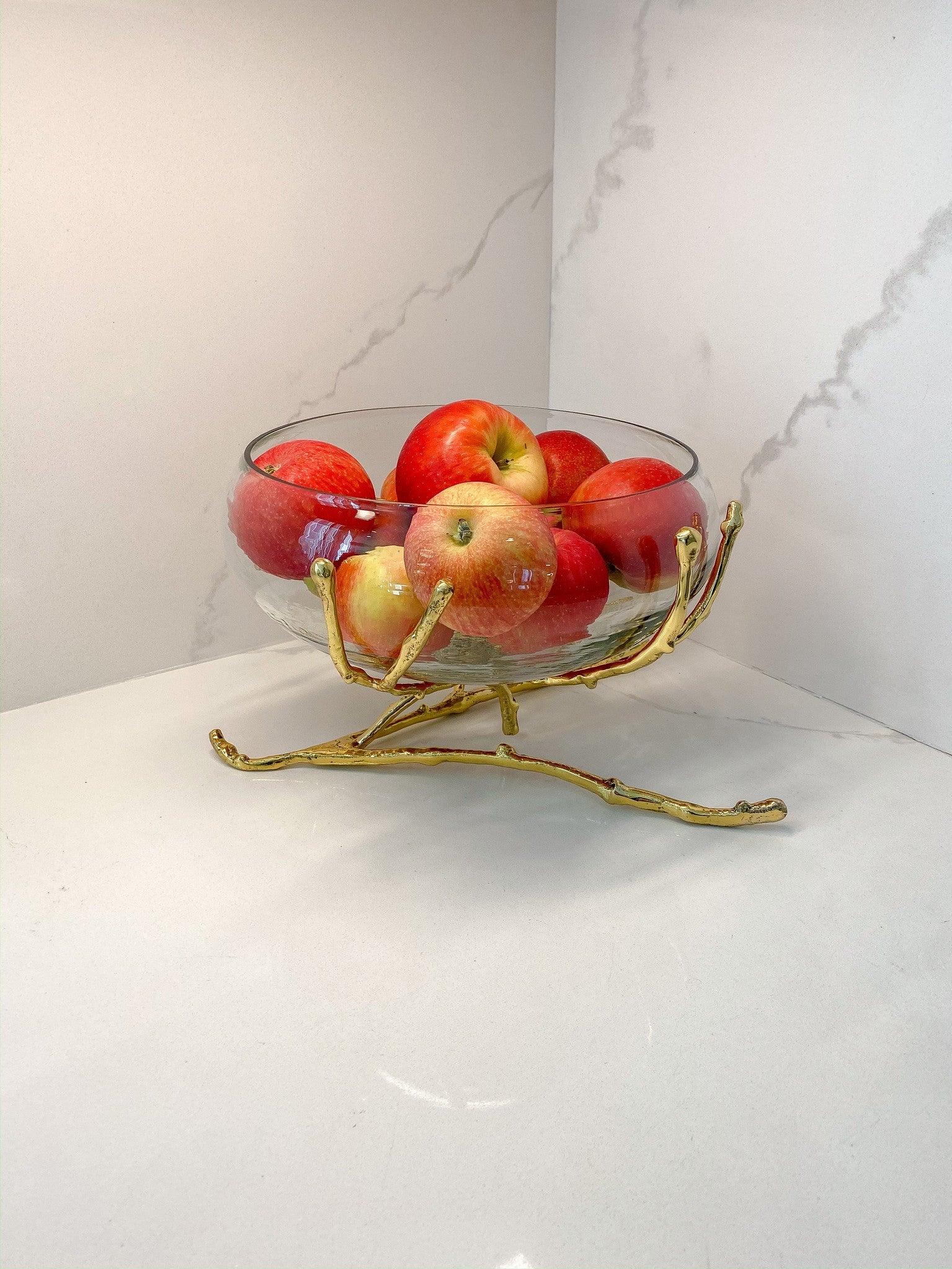 Large Glass Bowl w/ Gold Branch Base-Inspire Me! Home Decor