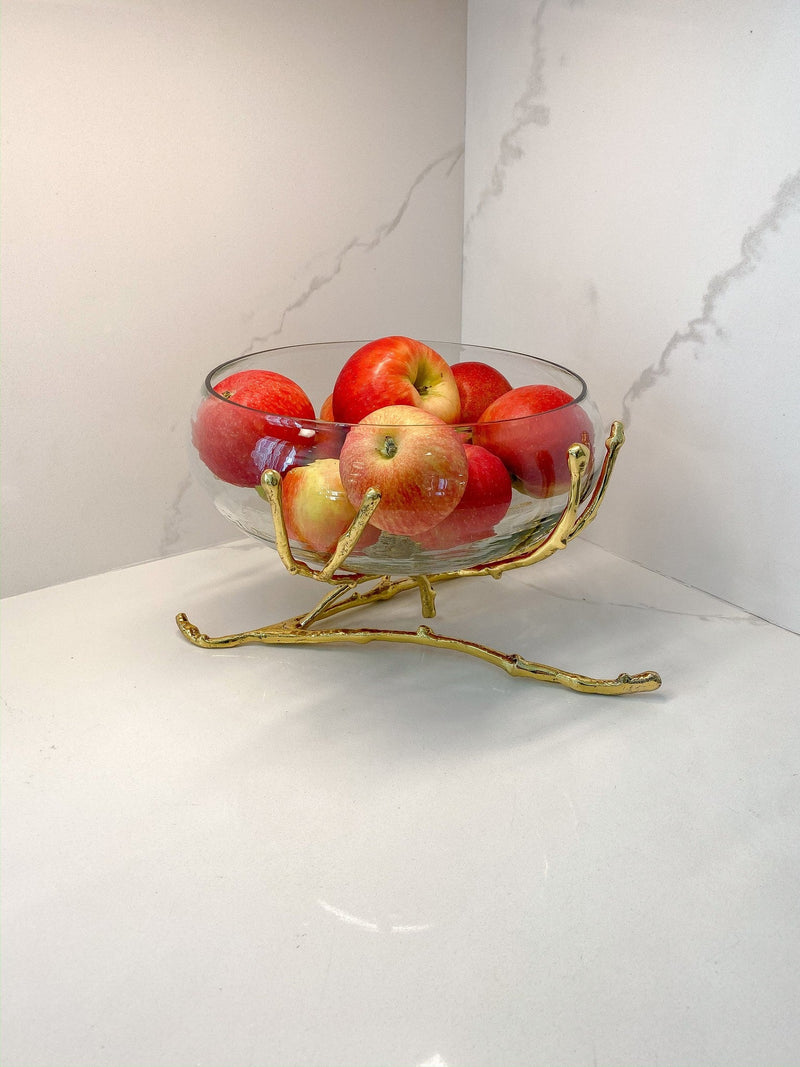 Large Glass Bowl w/ Gold Branch Base-Inspire Me! Home Decor