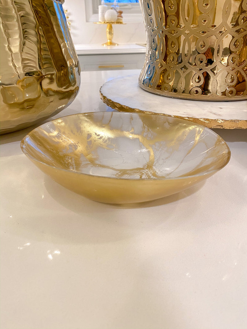 Glass Gold Marble Print Bowl-Inspire Me! Home Decor