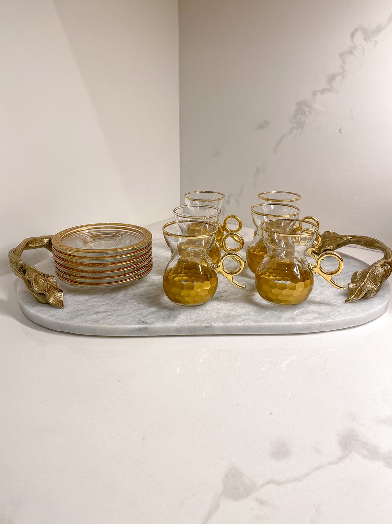 Glass Teacup Set with Gold Hammered Texture and Metal Handle (Set of 6)-Inspire Me! Home Decor