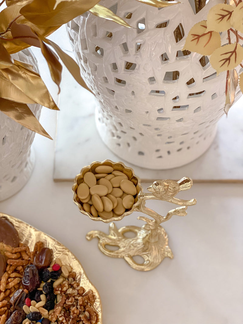 Snack Bowl on Gold Tree Stand with Bird-Inspire Me! Home Decor