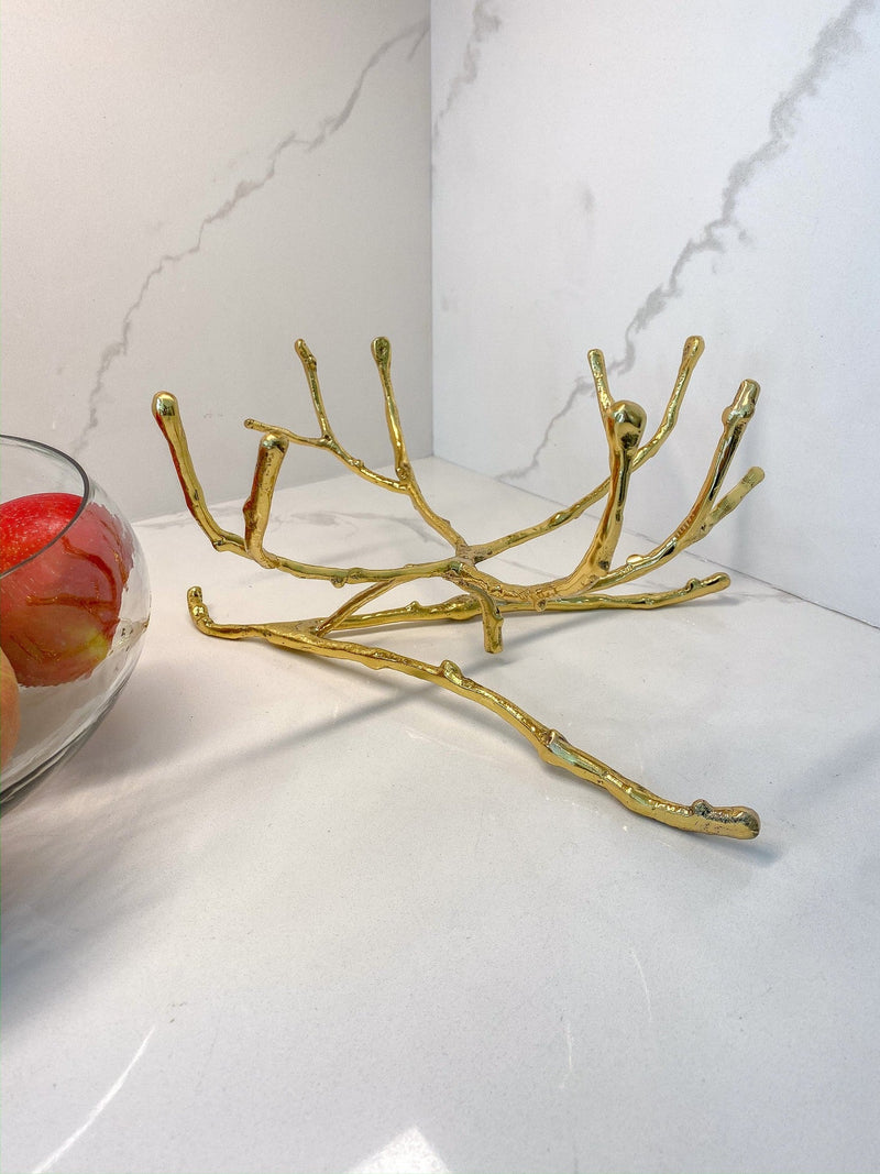 Large Glass Bowl w/ Gold Branch Base-Inspire Me! Home Decor