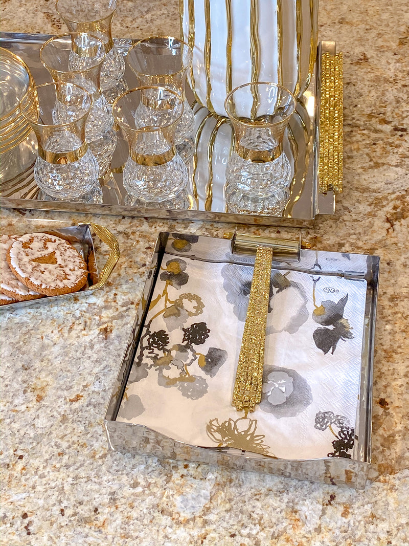 Silver Napkin Holder with Gold Mosaic Detail-Inspire Me! Home Decor