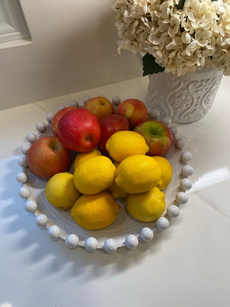 White Ceramic Beaded Tray-Inspire Me! Home Decor