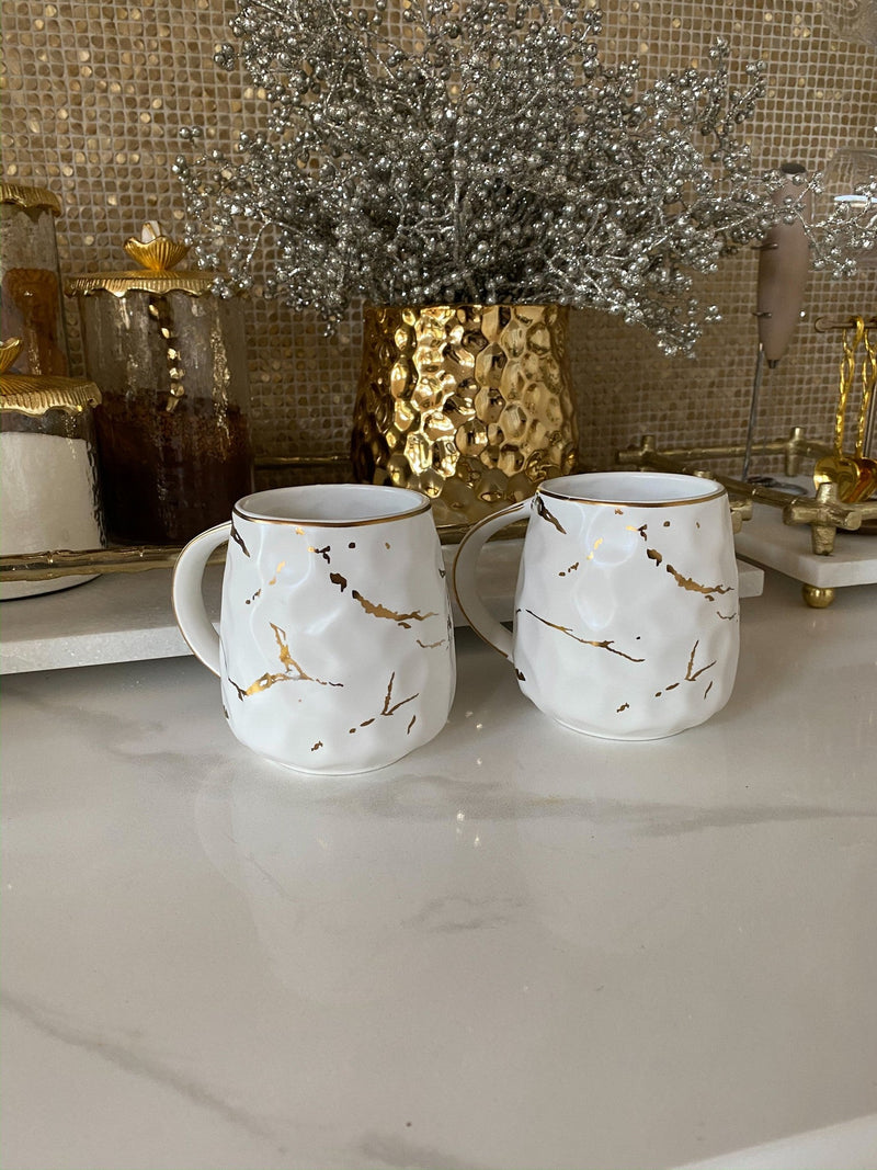 Metallic Gold Marble Print Mug with Hammered Texture-Inspire Me! Home Decor