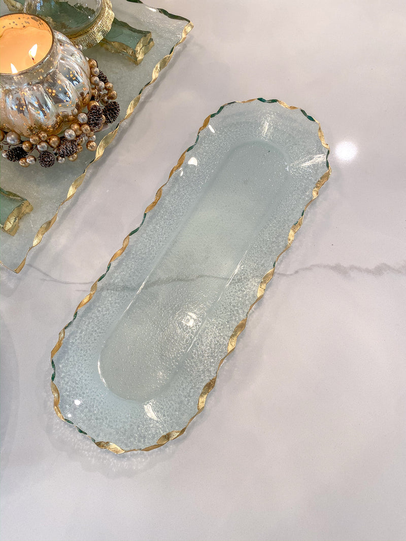 Glass Oval Tray with Hammered Gold Edge-Inspire Me! Home Decor