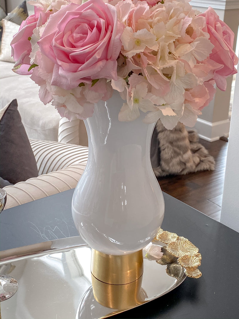 White Glass Vase with Gold Metal Base-Inspire Me! Home Decor